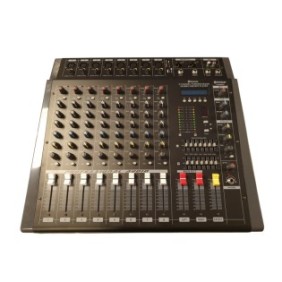 Mixer Audio Professionale Amplificato , 8 Canali , Potenza 2 x 350 W , Effetti , Phantom , Equalizzatore 7 Bande su 2 Canali , Nero