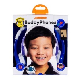 BuddyPhones Explore Cuffie audio pieghevoli per bambini con volume limitato e adesivi, blu