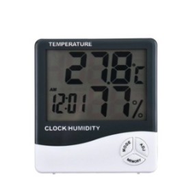 Termometro digitale SIKS® con igrometro e orologio, sveglia, funzione memory, supporto da tavolo o da parete