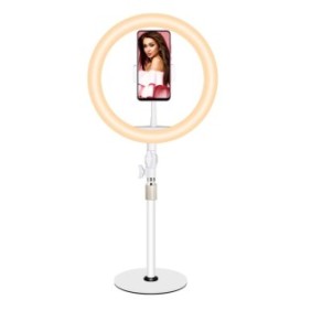 Lampada selfie rotonda, orientabile, supporto per telefono, bianco