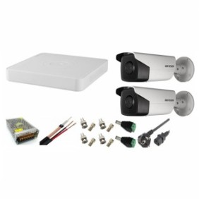 Sistema di videosorveglianza Hikvision 2 telecamere 5MP Turbo HD, IR80m e IR40m, Hikvision DVR 4 canali, accessori completi