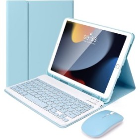 Cover per tastiera e mouse wireless, Bluetooth, Sigloo, compatibile con tablet iPad Pro 12.9 5a generazione 2021 / 4a generazione 2020 / 3a generazione 2018, 12,9 pollici, Blu