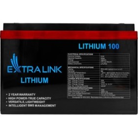 Batteria LiFePO4 per UPS, Extralink, 100Ah, 12,8 V, BMS, IP65, ABS, M8, Multifunzione, Nero