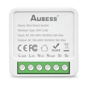 Relè Smart Wi-Fi AUBESS Mini 2 canali con monitoraggio dei consumi, programmabile, compatibile con app Tuya, Smart Life, controllo vocale, Alexa, Amazon, Google Home, 16A @SmartWiz
