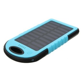 PowerBank Solar, batteria esterna portatile con ricarica solare 6.000mAh, 2x USB e torcia integrata, colore Blu