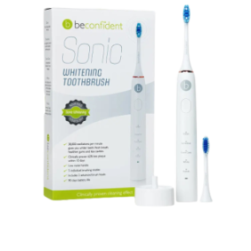 Set spazzolino elettrico per biancamento dei denti con 2 testini, BeconfiDent, Sonic, Caricatore incluso, Bianco