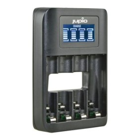 Caricatore USB Jupio Fast Charger per batterie AA e AAA, 8 ore, 4 canali, indicatore LCD, Nero