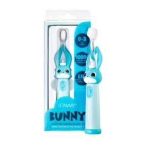 Spaziolino elettrico Vitammy Bunny Light Blue, per bambini 0-3 anni, con luci LED ed effetti sonori, 24.000 movimenti/min, 2 programmi di spazzolatura, nano fibra