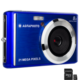 Pacchetto Fotocamera digitale AgfaPhoto DC5200 21MP HD 720p e scheda da 32 GB, Blu