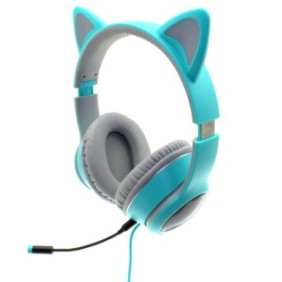 Cuffie da gioco pieghevoli cat-ear con cavo USB AKZ-023, azzurro