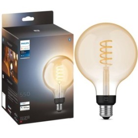 Lampadina LED vintage intelligente Philips Hue Filament Globe, Bluetooth, Zigbee, G125, E27, 7W (40W), 550 lm, luce bianca (2200-4500K), 125 mm, classe energetica G