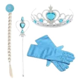 Set accessori principessa Elsa, coda di cavallo, tiara, guanti e bacchetta magica, 32 cm, 3 anni, blu-cromo