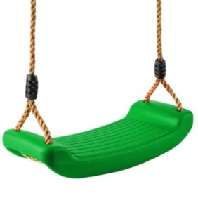 Altalena per bambini con pedana in plastica, corde ed elementi metallici di sicurezza, verde