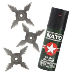 Kit di spray irritante paralizzante per autodifesa NATO, 3 pezzi Ninja Star 4 angoli