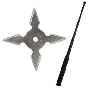 Kit bastone da passeggio telescopico in acciaio, 64 cm, 4 sezioni, stella ninja 4 angoli