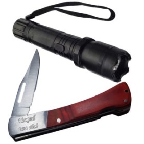 Kit difesa personale Torcia SWAT, batteria 4800 mAh, con caricatore, coltello personalizzato con il tuo test