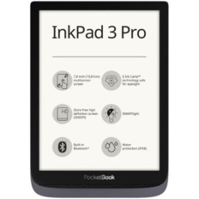 Lettore di eBook PocketBook Inkpad 3 Pro, 7.8", 16GB, waterproof, WiFi, Bluetooth, custodia protettiva inclusa, grigio metallizzato