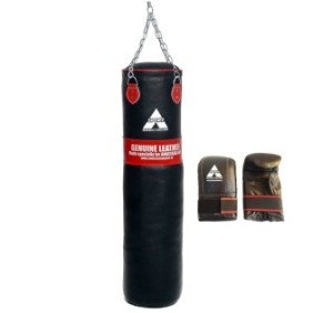 Sacco da boxe Anastasia Sport in pelle naturale 120 cm, guanti da sacco e bende