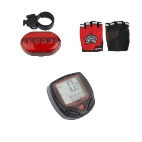 Pacchetto tachimetro digitale per bici cablato con 15 funzioni, lucciole rosse/nere e guanti inclusi YTGT-50001.5LM