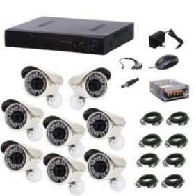 KlaussTech sistema di videosorveglianza kit 8 telecamere Giant da interno/esterno 1200 TVL + DVR 8 canali LAN H264, Colore telecamera Bianco