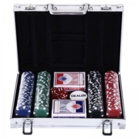 Set da poker con valigetta, 200 fiches, carte da gioco e dadi