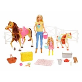 Playset bambola Barbie con cavalli e accessori - 16 pezzi