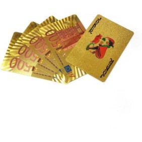 Elegante confezione di carte da gioco dorate modello 500€, 100% plastica