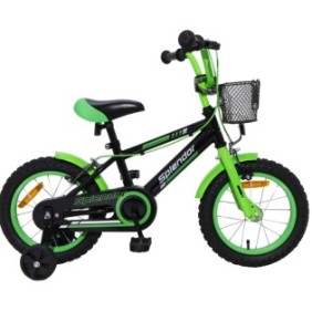 Bicicletta per bambini, 12", Splendor SPL12N per bambini da 2-4 anni, ruote ausiliarie, parafanghi, cestino porta giocattoli, supporto, SPL12N (verde+nero)