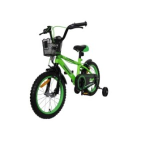 Bicicletta per bambini NOVOKIDS™ Splend'Or Boom Edition, Con cestino, Ruote da 18" pollici, Carico massimo 45 kg, Telaio in acciaio, Ruote ausiliarie rimovibili, Manubrio regolabile in altezza, Verde