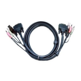 Aten Cavo KVM 3 in 1 2L-7D02U, connettore USB e Jack 3,5 mm x 2 e DVI-D, 1,8 m, Nero