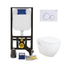 Set wc sospeso Creavit TP325.00CB con telaio fissaggio bidet, cassetta interrata, porta bianca, vaso wc e coperchio a chiusura rallentata