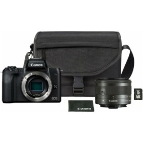 Fotocamera mirrorless Canon EOS-M50 Mark II, 24,1 MP, 4K, Wi-Fi, Nera, + obiettivo 15-45mm + Borsa + Scheda di memoria da 16 GB