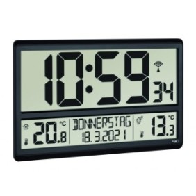 Termometro digitale TFA, sterno/interno, display XL, con sveglia, orologio, nero