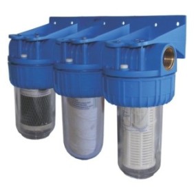 Filtri acqua TITAN 3 x 7" si ¾" in linea per filtrazione meccanica con 3 cartucce filtranti - nylon + polipropilene + carboni attivi