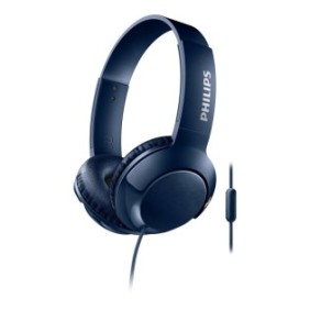 Cuffie audio cablate Philips con microfono e altoparlanti da 32 mm, cuscinetti morbidi, sopra l'orecchio, pieghevoli compatte, 32 ohm, sensibilità 103 dB, potenziamento dei bassi, 3,5 mm, blu