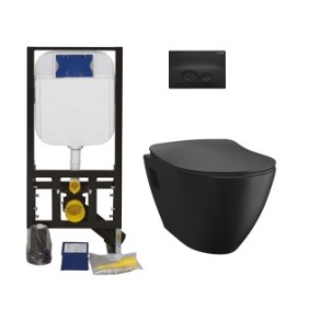 Set Creavit TP325.11SM WC sospeso Nero opaque, Serbatoio di stoccaggio, Sportello nero opaque, Coperchio a chiusura rallentata