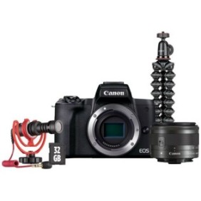 Fotocamera mirrorless Canon EOS M50 Mark II, 24,1 MP, 4K, Wi-FI, nera + obiettivo EF-M 15-45mm, kit vlogging