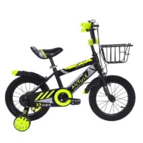 Bicicletta Go Kart Antule 18'', cestino in metallo, ruote ausiliarie, parafanghi, campanello, età 5-9 anni, colore nero con verde