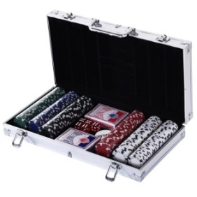 Set da poker Homcom, 300 fiches, custodia in alluminio, argento