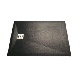 Piatto doccia in composito 80 x 100 cm con sifone di scarico e griglia in acciaio inox, Kompotech, Dark Grey Stone