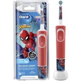 Oral-B D100 Vitality Spiderman spazzolino elettrico per bambini, pulizia 2D, 2 programmi, 1 extrema, 4 adesivi inclusi, Rosso