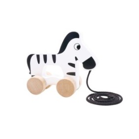 NOVOKIDS™ Il mio primo giocattolo educativo Tiny Zebra in legno massiccio, Con ruote, Motricità, Con cordino, Materiali ecologici, Bianco con nero