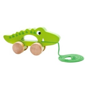 NOVOKIDS™ Il mio primo giocattolo educativo Tiny Crocodile in legno massiccio, Con ruote, Motricità, Con fune da traino, Materiali ecologici, Verde