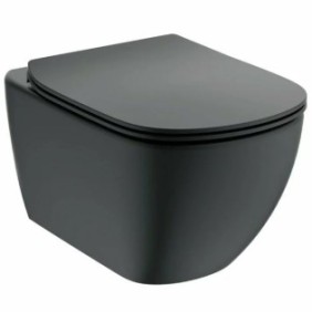Set wc sospeso, Ideal Standard, Tesi Aquablade con coperchio slim softclose, nero opaco