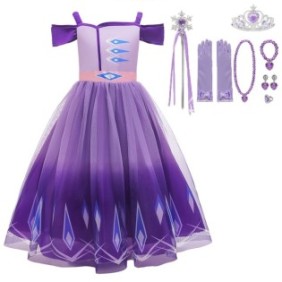 Costume di carnevale per bambina Elsa Frozen 2, viola, con accessori, 3-4 anni