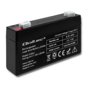 Batteria Qoltec AGM, 6 V, 1,3 Ah, max. 19,5 A, nero