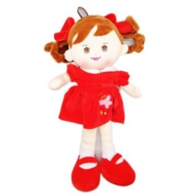 Bambola ADA Plus, 40 cm, con un vestito rosso con una farfalla e fiocchi per capelli, che canta in rumeno