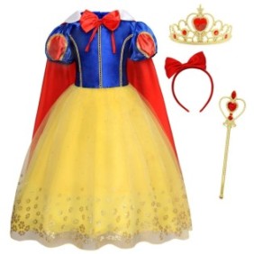 Set costume Biancaneve con mantello, cerchietto, corona e bacchetta magica, 5-6 anni, multicolore