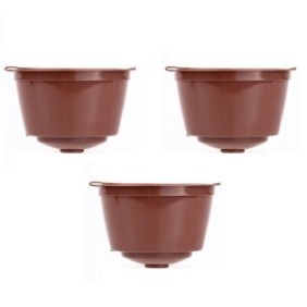 Set 3 capsule caffè riutilizzabili compatibili con Dolce Gusto, Plastica/Silicone, 52 x 35 mm, Marrone