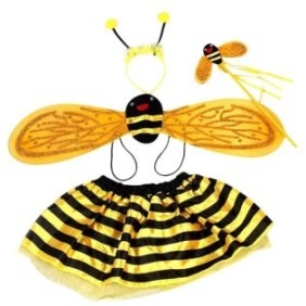 Costume da ape per ragazza, gonna, fascia per capelli, ali e altri accessori, giallo/nero, 4 pezzi, 104 cm